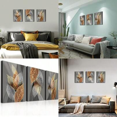 New Canvas Wall Art For Living Room Family Wall Decorations Kitchen Bathroom Bedroom Modern Wall Decor Black Paintings Abstract Leaves Pictures Artwork Inspirational Home Decor 3 Pieces