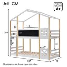 (=517273AAW)Children's Treehouse Bed With Ladder 90 X 200 Cm, Loft Bed For Children – 2x Slatted Base – Natural & White - White - View 3