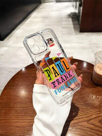  官方授权 Paul Frank 透明太空手机壳，全包式猴子图案，防震摄像头保护，彩色旗帜字母猴子图案，新款，兼容 13/14/15/16/17 Pro Max