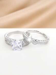 Bộ 2 nhẫn hình trái tim đính đá Zirconia đen chất liệu đồng - trắng - Xem 9