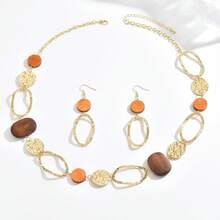 1 Bộ vòng cổ và hoa tai hạt gỗ tròn rỗng cổ điển, vòng cổ chuỗi áo len thời trang kết cấu búa bất đối xứng, thích hợp cho phụ nữ dự tiệc, Giáng sinh, Năm mới, Ngày lễ tình nhân, quà tặng hẹn hò - Vàng - Xem 6