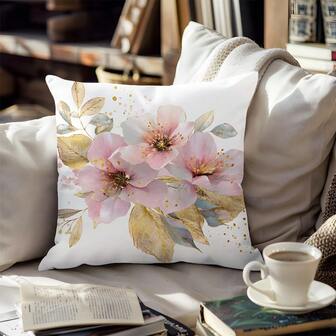 1pc Watercolor Floral Print Throw Pillow Cover, Soft Peach Velvet Fabric, Single-Sided Printing 45*45CM, Suitable For Living Room, Bedroom, Sofa, Home Decor, Holiday Gift, No Pillow Insert