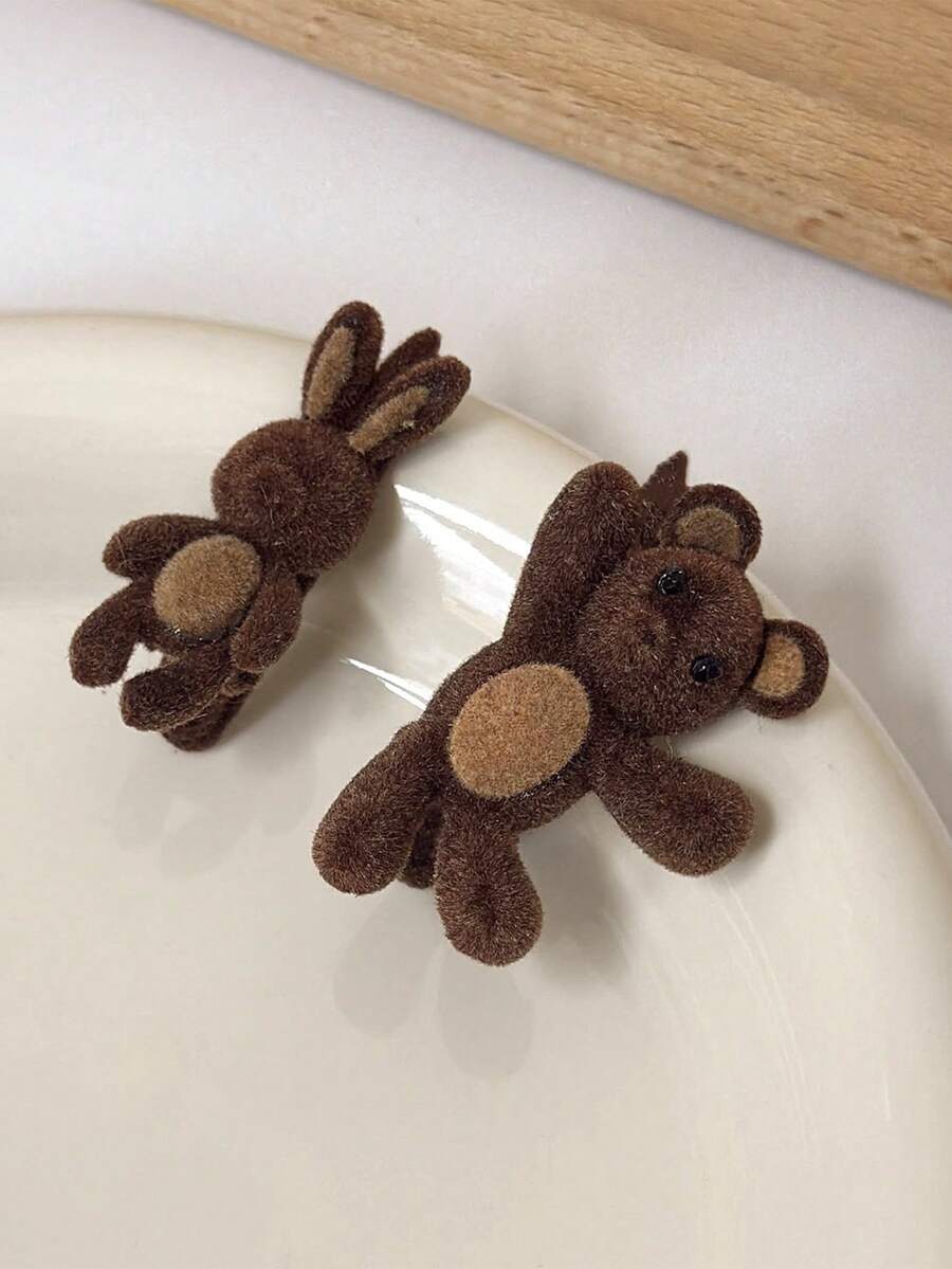 2 Stücke Kinder Samt Bär & Hase Haarclips, süße Tier Haaraccessoires für Mädchen, modische vielseitige Haardekoration für den täglichen Gebrauch, Partys, Herbst/Winter