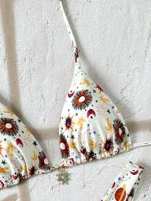 Elegantes rückenfreies Binde-Strandkleid mit Blumen- und Blätterdruck für den Urlaub