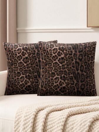 1pc Vintage Leopard Print Plush Pillow Cover, Suitable For Bedroom, Living Room, Sofa, Holiday Decor (Pillow Insert Not Included)