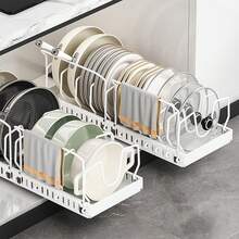 Organizador Deslizante para Ollas y Tapas - Pull Out Cabinet Organizer for Pot and Pan Storage 10 Divisores con Barandilla, Profundidad Ajustable 42-53 cm, Color Blanco - Blanco - Ver 8