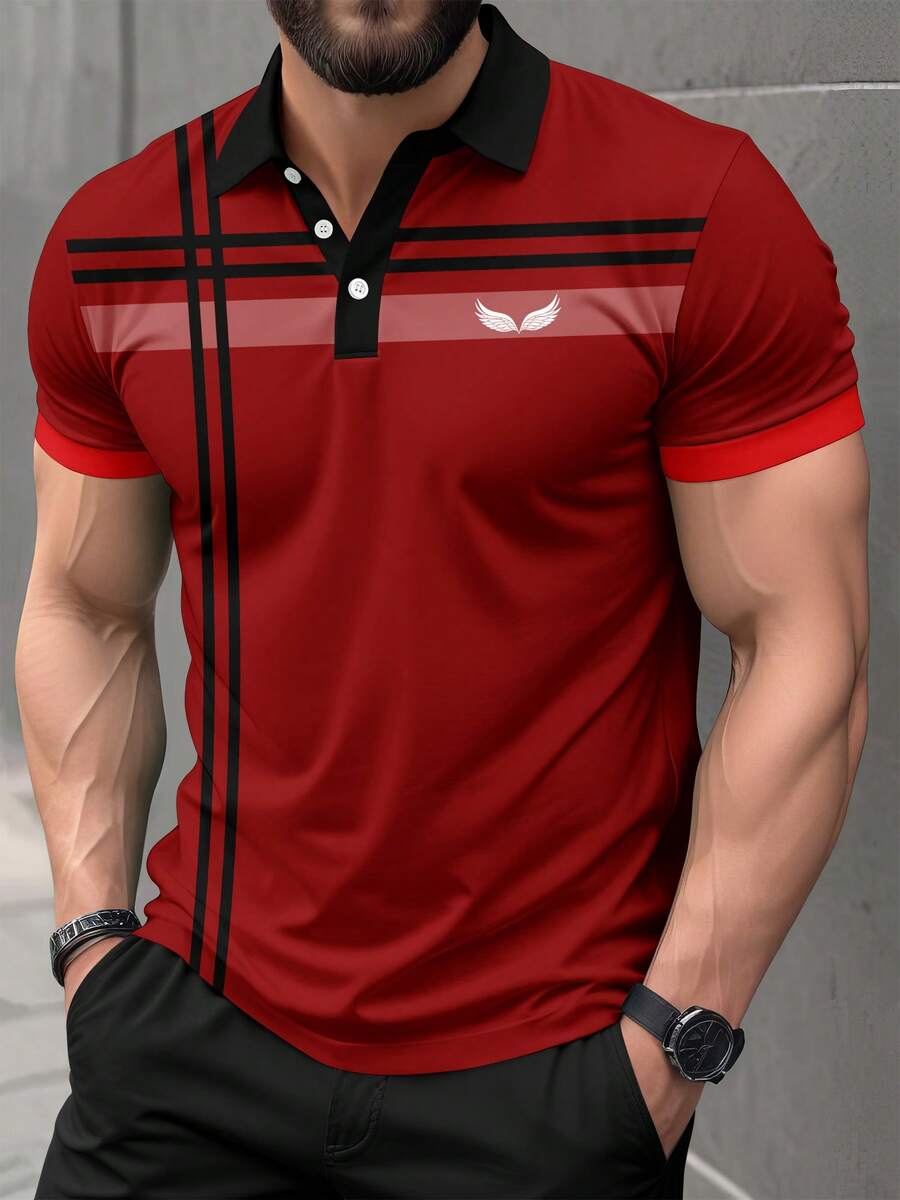Men's Fashion Business Casual Short Sleeve Polo Shirt - Red - View 1
