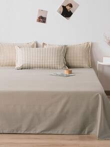 棕色格子图案柔软舒适床上用品套装，包含1个被套、2个枕套、1个床单（不含填充物），适合宿舍、卧室、家庭使用，多种尺寸可选 - 棕色 - 查看 9