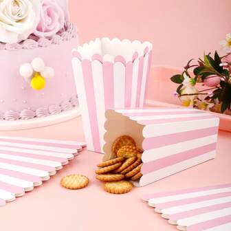 12个装条纹爆米花纸盒，派对礼品袋，生日派对糖果盒，电影院零食容器，可装爆米花、薯条、鸡块，返校季适用