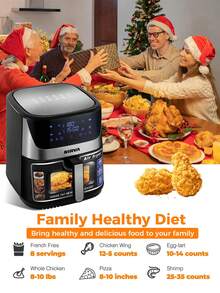 Nirva 8.5L Air Fryer Oven, Extra Large Capacity, 1930W, LED Touch Control Panel And Viewing Window, Oil-Free Multi-Function Cooking Pot, Suitable For Home, Gym And Gatherings, Enjoy Crispy Fries, Pizza And Roasted Chicken.
