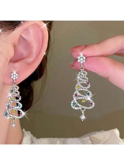 1 Pair Christmas Tree Dangle Earrings - Women's Hanging Earrings, Christmas Tree Earrings Decor Gift, For Her, Back To School, Valentine's Day
