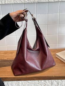 Tas Tote Komuter Warna Solid Tren Baru 2026, Tas Bahu Minimalis Desain Niche, Tas Bahu Bergaya dengan Kapasitas Besar - Burgundy - View 7