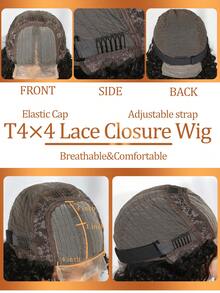 200% 密度非洲蓬松卷曲真人发假发，T4*4 蕾丝闭合巴西 Remy 真人发假发，隐形发际线，适合所有女性 - Natural Black - 查看 7