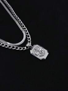 1pc Vintage Titanium Steel Stainless Steel Dragon Pendant, Stylish Layered Necklace For Men, Suitable As Birthday Gift For Friends - View 3