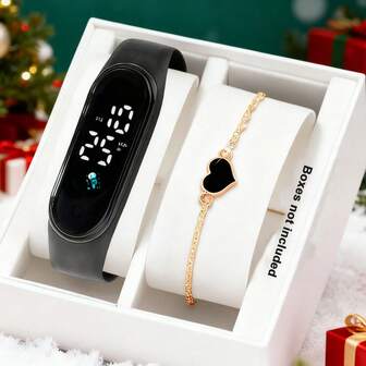 Set de 2 relojes electrónicos con diseño de astronauta con luz LED y pulsera con forma de corazón, relojes de moda para estudiantes y parejas, adecuados para Navidad, escuela y uso diario