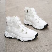 女士时尚厚底圆头镂空拉链运动凉鞋，罗马凉鞋，低帮凉鞋 - 白色 - 查看 2