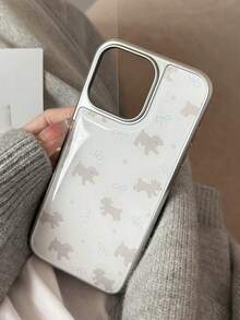 1pc Retro Puppy Teddy Dog Silver Border Plating Phone Case Compatible With Iphone 16pro 15 14 Plus 13 12 11 17 Pro Max Case Cute Luxury Cartoon Shockproof Cover - White - View 7