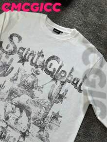 EMCGICC Manfinity Y2k Long Sleeve Shirts ,Art Punk Graphic T Shirt Cotton 250g,Fashionable Hip-Hop For Men - Long Sleeve T-Shirts, Art Punk Funny Vintage Shirts,Regular Fit, Street Style, Digital Print, Ideal Gift - 白色 - 查看 2