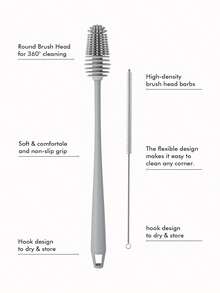 Silicone water bottle brush and straw cleaning set, with a long-handled silicone cup brush, suitable for cleaning narrow-neck containers, vacuum sports bottles, thermos cups, and glass cups - 淺灰色 - 查看 2