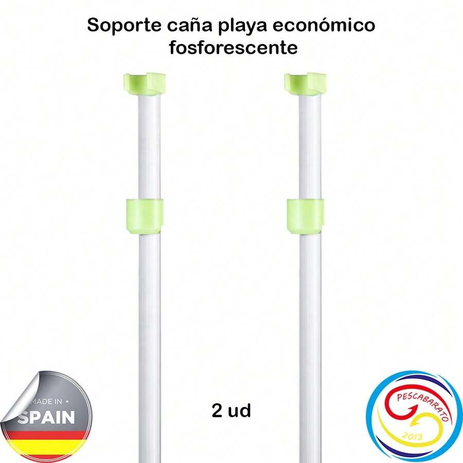 Soporte caña de pesca económico, de aluminio natural con vaso y horquilla de plástico fosforescente, con ángulo de 25x25x2mm. Ideal para la pesca de surf casting desde playa. Pescabarato 2013. - Amarillo - Ver 1