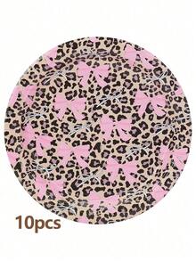 10pcs/20pcs/50pcs Leopard Bow Paper Plates Leopard Print And Pink Bow Wild Party Plates Decorative Tableware Supplies Table Decor Animal Birthday Decor For Birthday Wedding Bridal Shower Bachelorette Party Celebration Favors - Multicolor - View 9