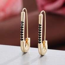 1 Pair Fashion Geometric Design Brooch-Style Earrings With Synthetic Cubic Zirconia Stones, Gift Earrings For Women - Multicolor - View 9