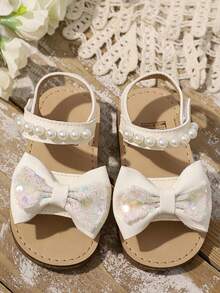 2026 Girls Metallic Flower Decor Glossy Non-Slip Open Toe Flat Sandals, Fresh Countryside Style, Suitable For Summer Outings, Festivals And Garden Parties - Beige - View 7