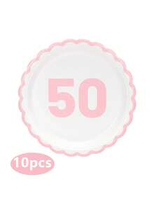 10pcs/20pcs/50pcs White And Light Pink 50th Birthday Sacalloped Paper Plates Cheers To 50 Years Party Plates Men Women 50th Birthday Anniversary Disposable Floral Shaped Pink Cake Dinner Plates For Party Event Festival Supplies Decorations - Pink 50 Years Old - View 11