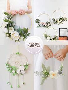 4pcs Beige Dreamcatcher Style Bamboo Wreath Decor Rings, Suitable For Outdoor Lawn, Wedding Hanging Decorations Like Feathers, Vines, Ribbons, Balloons, Or Indoor Wall, Bedroom Decor, Wind Chimes, Rustic Ornaments, DIY Embroidery Hoops - Apricot - View 9