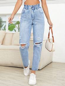 Mobula Sound Casual Elegant Fashionable Jeans Pants For Women, Versatile For Spring/Summer, Suitable For Casual, Holiday, Daily, Birthday Party, Singles Party, Travel, Airport - Blue - View 1