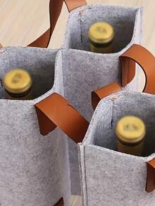Felt Wine Bottle Tote Bags - Single-Bottle Gift-Ready Felt Wine Gift Bags With Faux-Leather Handles & Reinforced Flat Bottom; Portable, Foldable Gray Champagne & Wine Carrier, Elegant Reusable Gift Box Packaging; Thick Felt, Tear-Resistant, Soft Touch, Protective Bottle Holder For Weddings, Birthdays, Bridesmaids, - Multicolor - View 4
