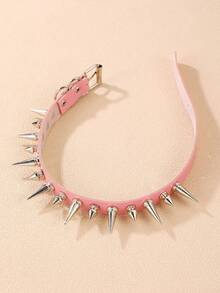 1 件哥特朋克摇滚尖刺皮革项链 - 粉色 - 查看 6