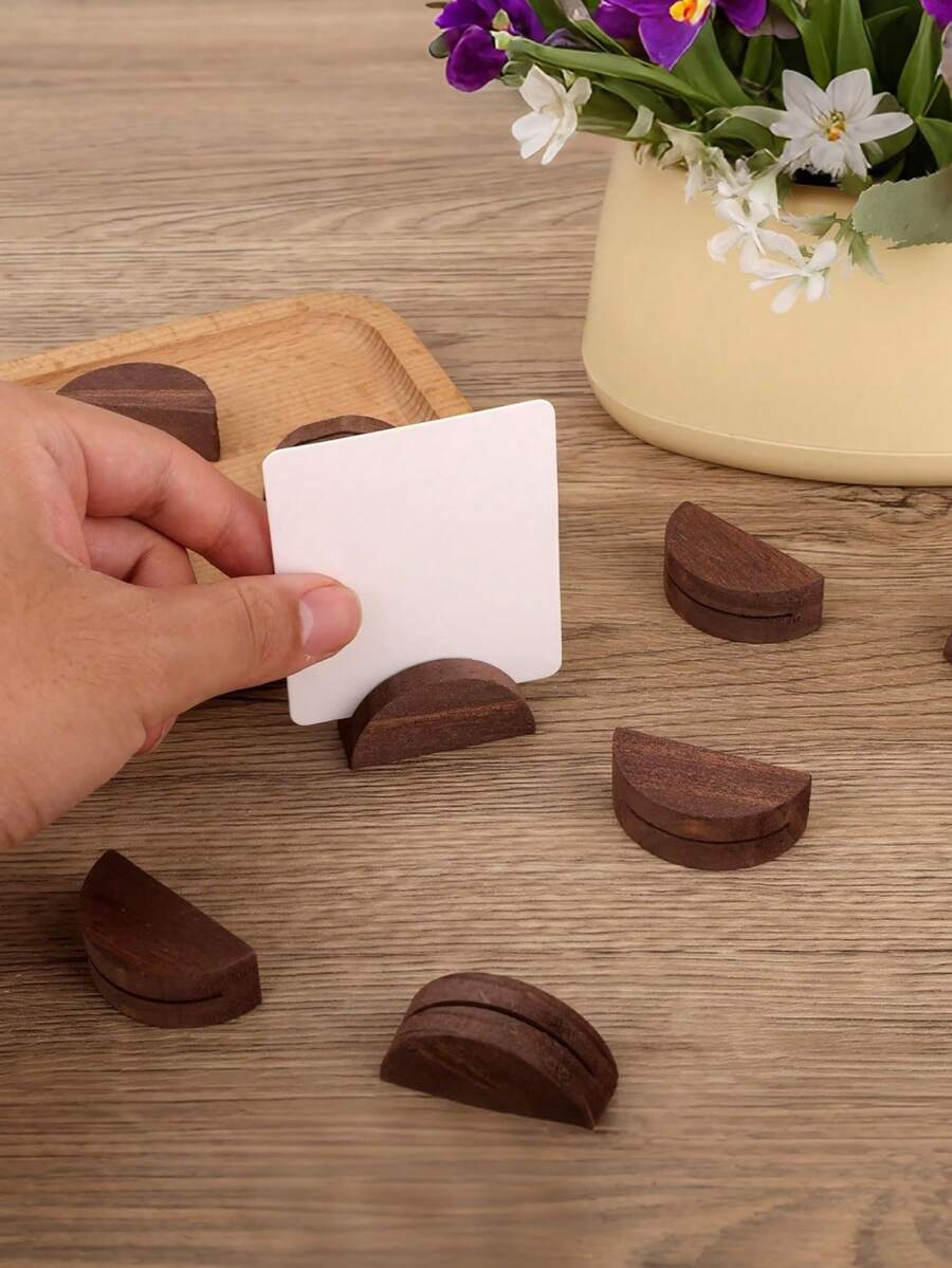 5pcs Wooden Table Number Holders, Semi-Circle Wooden Table Card Stands, Suitable For Weddings, Restaurants, Banquets, Birthday Parties, Reusable As Photo Frames Or Menu Holders - Multicolor - View 1