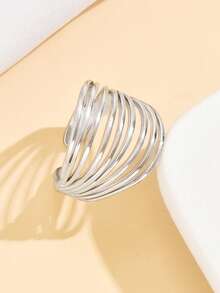 1 Stück vintage eleganter Perlen-Kettenring, personalisierter mehrschichtiger geometrischer Edelstahlring mit 18 Karat Goldauflage, wasserfester Schmuck für Frauen, geeignet für Festivals - Geometrie - Übersicht 7