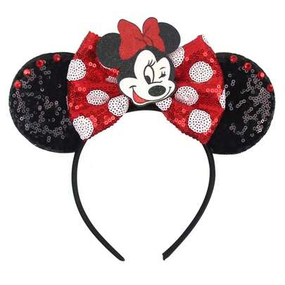 Disney 1pc Cute Cartoon Minnie Mouse Big Ear Sequin Headband, Women Girls Castle Theme Park Decor Hair Accessory, Student Party Costume Cosplay Headpiece