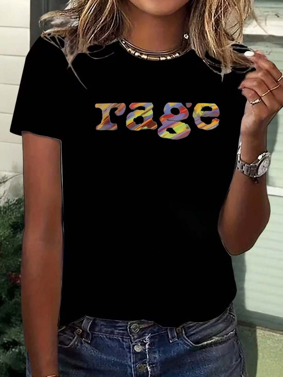 Women's Y2K Retro 0s 80s Inspired Loose T-Shirt With Y2K Logo Print (Brown And Colorful) - Casual Short Sleeve Round Neck Top S-XXL, 0s Nostalgic Letter Print, Suitable For 0s Themed Outfits - White - View 1