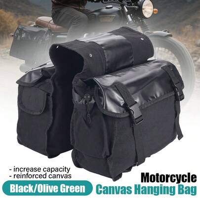 Bolsa lateral para motocicleta, bolsa lateral de lona de gran capacidad adecuada para motocicleta, bicicleta, scooter, ajuste universal para motos crucero, negro/verde oliva