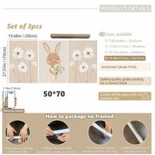 3- Pcs/Set Canvas Wall Art, Baby Goods Baby Girl Baby Boy Framed Nursery Wall Art Girl's Bedroom Floral Rabbit Nursery Decor Painting Watercolor Art Baby Girl Room Rabbit Theme Neutral Nursery Decor Painting 3-Piece Set Nursery Decor Painting Set - Multicolor - View 13