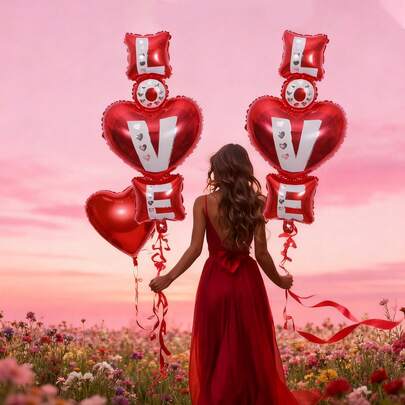 2pcs Love Connected Heart Shaped Aluminum Foil Balloons, Suitable For Valentine's Day Party Decoration, Theme Party Decoration, Carnival Party Decoration, Wedding Decor, Anniversary, Valentine's Day Photo Props