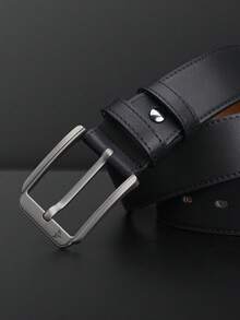 WilliamPOLO 男士纯色复古休闲 PU 皮革针扣腰带，3.8 厘米宽，适合所有季节