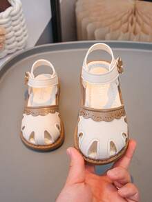 1双婴儿休闲凉鞋，简约日常百搭防滑女童平底闭趾凉鞋 - 米色 - 查看 5