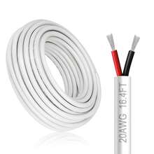 Cable eléctrico de calibre 20 y 2 conductores, 5 metros de cable de PVC trenzado blanco de bajo voltaje 20/2, cable de alimentación de 2 cables de cobre estañado de 20 AWG para iluminación - 22 AWG-3C - Ver 1