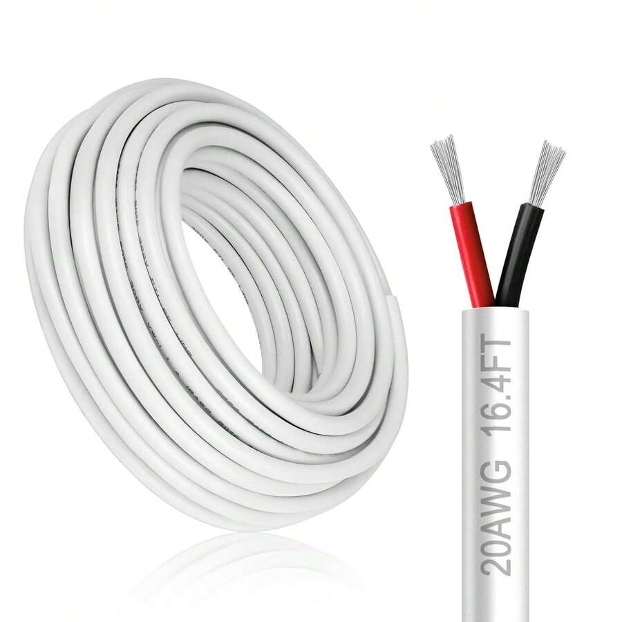 Cable eléctrico de calibre 20 y 2 conductores, 5 metros de cable de PVC trenzado blanco de bajo voltaje 20/2, cable de alimentación de 2 cables de cobre estañado de 20 AWG para iluminación - 22 AWG-3C - Ver 1