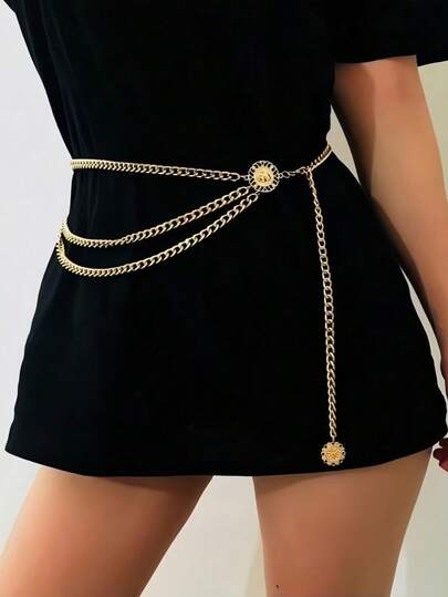 1 PC Y2K Gold Multi-Layered Waist Chain - Retro Boho Body Belt Chain For Jeans Dresses, Stylish Streetwear Accessory For Women Suitable For Wearing At School, Street, And Party Events In Summer And Autumn