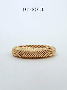 Elegant Hollow Handmade Metal Beaded Woven Pearl Round Handbag, Shiny Glamorous Tote Bag For Parties, Weddings, Fairy-Like, Beaded Bag - Vàng - Xem 6