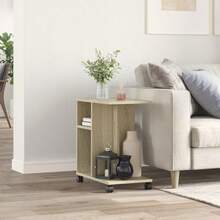 Side Table With Wheels Sonoma Oak 50x30x55 Cm Engineered Wood - Brown - View 4