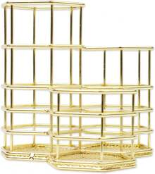 Organizador De Escritorio, Organizador de brochas & Portalápices Metal, Soporte Para Accesorios De Oficina (Gold) - Dorado - Ver 1