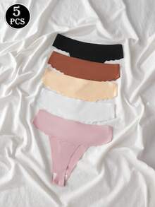 Conjunto de 5 calcinhas fio dental femininas multicoloridas, sem costura, sensuais e confortáveis. - Multicolorido - Ver 14