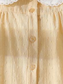 Young Girls Peter Pan Collar Puff Sleeve Button Front Casual Lightweight Cotton Blouse - Gold - View 5