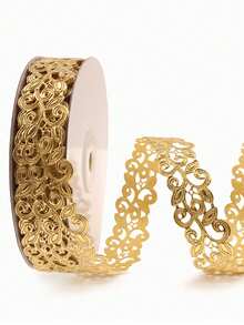 Fita de renda vazada dourada vintage de 20 jardas - Fita elegante de poliéster para costura, tricô e projetos DIY. Ideal para decoração de Dia das Mães, aniversários, casamentos, laços, sacolas de presente e artesanato.